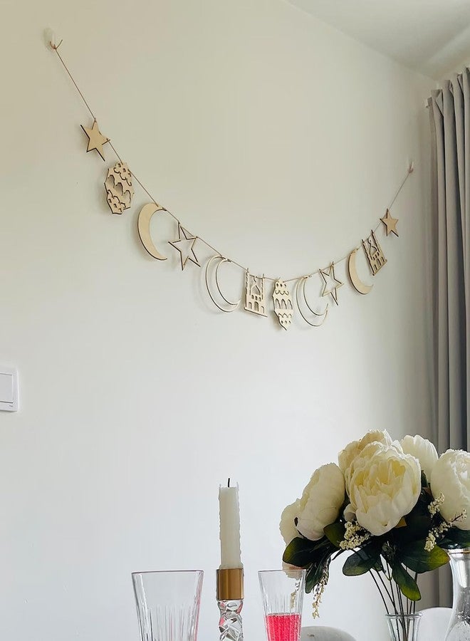 Cliths Wooden Festive Ramadan and Eid Garland Islamic Holiday Banner Wooden Eid Decoration for Home & Party Ramadan Mubarak Garland - Image 3